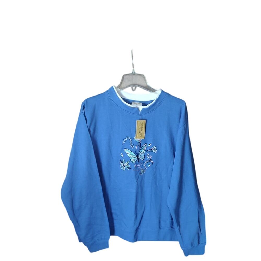 VTG NWT Gold Coast Blue Knit Butterfly Embroidered Granny Sweatshirt Women XXL